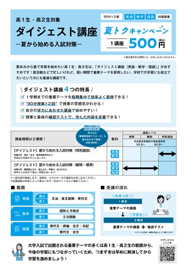 河合塾夏期講習時間割_北海道版（講座一覧）
