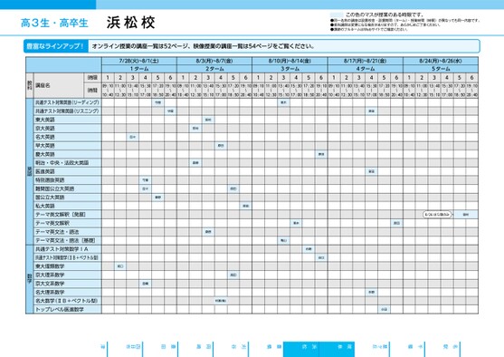 河合塾夏期講習時間割_東海版（時間割）
