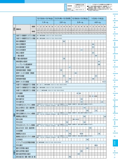 河合塾冬期講習時間割_関東版（高3生・高卒生）